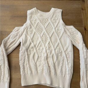 Lucky Brand Cream Cable Knit Sweater cut out shoulders